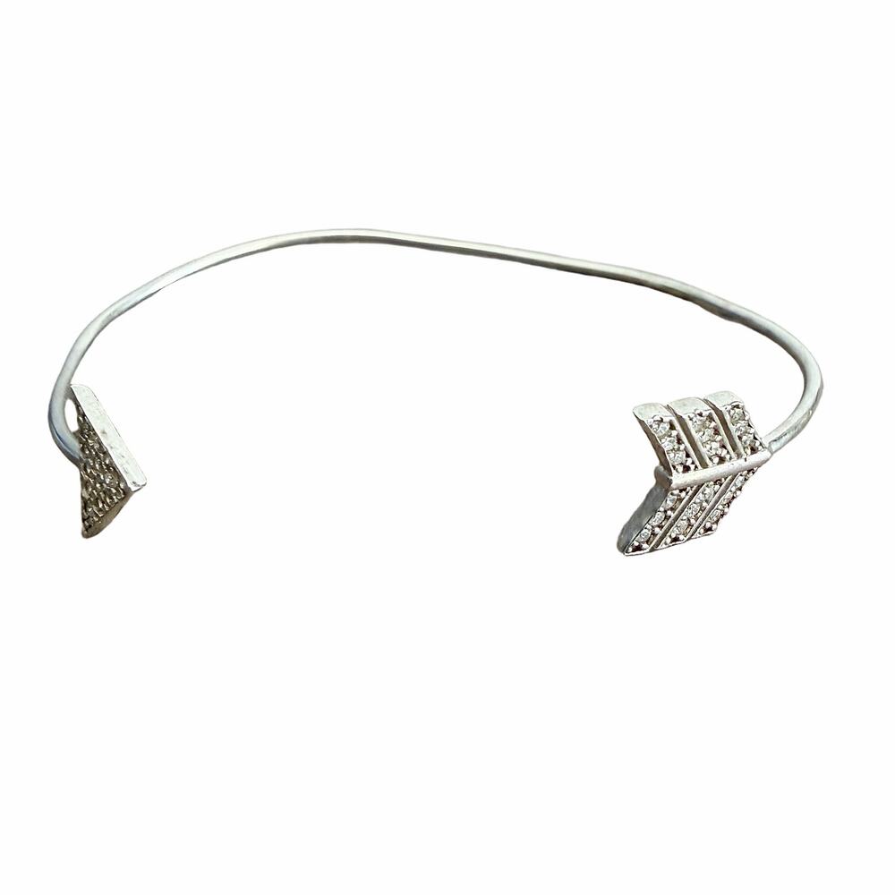 Silver tone boho arrow rhinestone studded open cuff bracelet